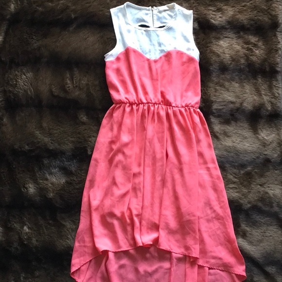 Cream and coral high low maxi dress - Picture 1 of 4